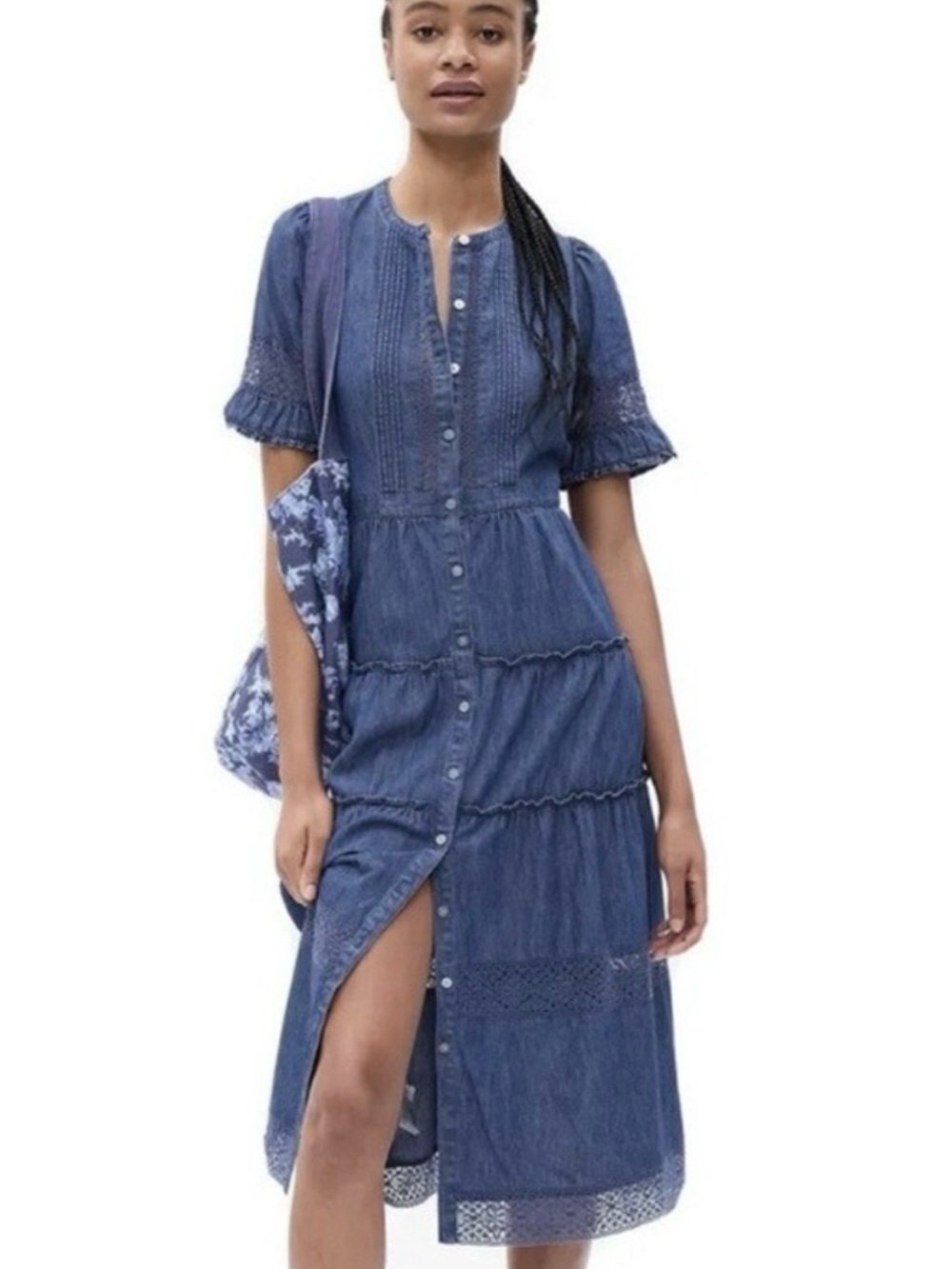 Gap x LoveShack Fancy Midi Tiered Denim Dress S $158 Boho Western Preppy Coastal